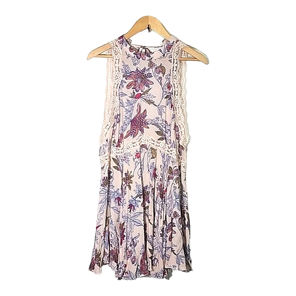 Free People She Moves Chemise high neck lace trim mini dress size S - Picture 2 of 6